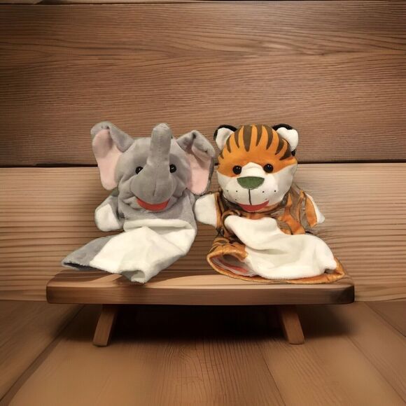 Melissa & Doug Animals Hand Puppets Elephant Tiger Plush Toy Golf Head Cover Lot - Picture 1 of 9